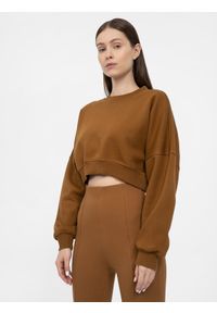 4f - Bluza crop top nierozpinana bez kaptura damska. Okazja: na co dzień. Typ kołnierza: bez kaptura. Kolor: brązowy. Materiał: bawełna, dzianina. Długość: krótkie. Styl: casual