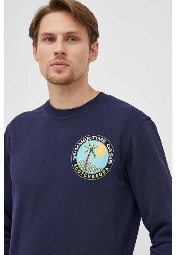 Scotch & Soda bluza męska kolor granatowy z nadrukiem. Kolor: niebieski. Wzór: nadruk