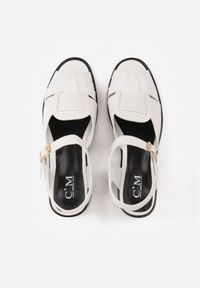 Born2be - Białe Sandały na Obcasie Ozdobione Geometryczną Cholewką Salomia. Okazja: na co dzień, na imprezę. Zapięcie: pasek. Kolor: biały. Wzór: geometria, aplikacja. Sezon: lato. Obcas: na obcasie. Styl: casual. Wysokość obcasa: średni #7