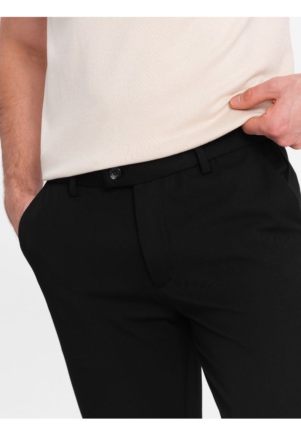 Ombre Clothing - Spodnie męskie eleganckie chino SLIM FIT - czarne V4 OM-PACP-0191 - XXL. Kolor: czarny. Materiał: wiskoza, poliester, materiał. Styl: elegancki