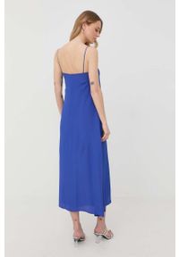 Liviana Conti sukienka z domieszką jedwabiu midi. Typ kołnierza: dekolt w karo. Kolor: niebieski. Materiał: jedwab. Długość rękawa: na ramiączkach. Typ sukienki: rozkloszowane. Długość: midi #4