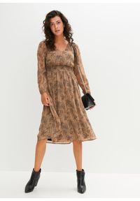 bonprix - Sukienka szyfonowa. Kolor: brązowy. Materiał: szyfon. Styl: elegancki #1