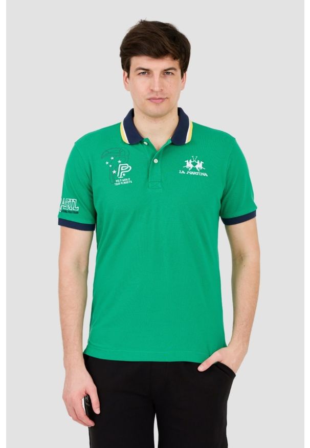 La Martina - LA MARTINA Zielone męskie polo, Rozmiar XL. Typ kołnierza: polo. Kolor: zielony