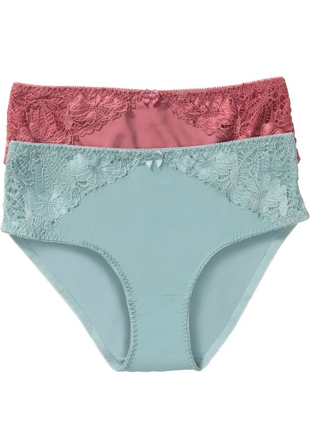 bonprix - Figi maxi z koronką (2 pary). Kolor: szary. Materiał: koronka. Wzór: koronka, kwiaty