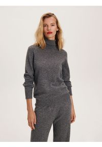 Reserved - Wełniany golf z kaszmirem - ciemnoszary. Typ kołnierza: golf. Kolor: szary. Materiał: wełna, kaszmir #1