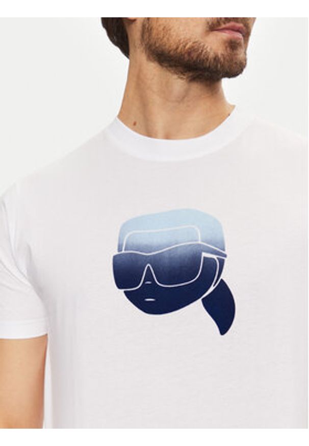 Karl Lagerfeld - KARL LAGERFELD T-Shirt 755426 551242 Biały Regular Fit. Typ kołnierza: dekolt w karo. Kolor: biały. Materiał: bawełna