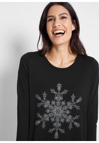 bonprix - Shirt bawełniany z długim rękawem, z czystej bawełny. Kolor: czarny. Materiał: bawełna. Długość rękawa: długi rękaw. Długość: długie. Wzór: nadruk. Sezon: zima #3