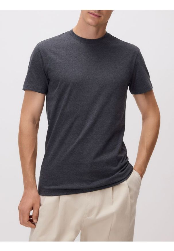 Reserved - T-shirt slim fit - ciemnoszary. Kolor: szary. Materiał: dzianina, bawełna
