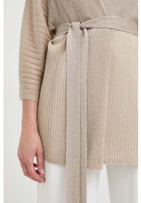 MAX&Co. kardigan damski kolor beżowy lekki. Kolor: beżowy. Materiał: dzianina, prążkowany. Wzór: ze splotem #5