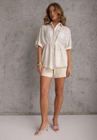 Renee - Jasnobeżowa Koszula Typu Nietoperz Utility z Lnem i Wiskozą z Wiązaniem w Talii Fyserynore. Kolor: beżowy. Materiał: wiskoza, len. Sezon: lato #7