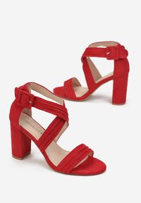 Born2be - Czerwone Sandały Artica. Nosek buta: otwarty. Zapięcie: pasek. Kolor: czerwony. Wzór: paski, gładki. Sezon: lato. Obcas: na słupku. Styl: wizytowy #4