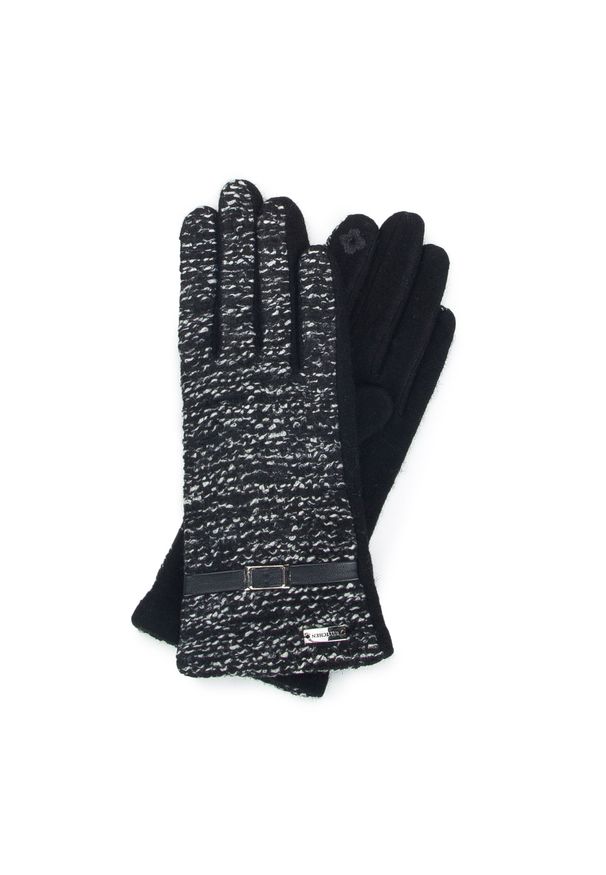 Wittchen - Damskie rękawiczki z tkaniny bouclé czarno-białe. Kolor: biały, wielokolorowy, czarny. Materiał: wełna. Wzór: haft, gładki. Styl: elegancki