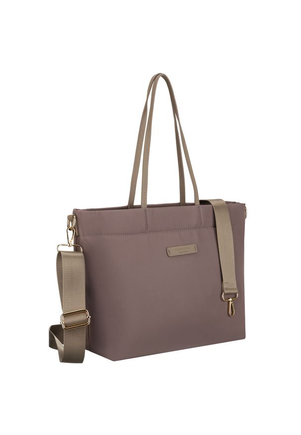 Shopperka damska z nylonu w beżowym kolorze zamykana klipsem magnetycznym Peterson PTN JN-10. Kolor: beżowy. Rodzaj torebki: do ręki