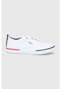 Pepe Jeans tenisówki męskie kolor biały. Nosek buta: okrągły. Zapięcie: sznurówki. Kolor: biały. Materiał: guma
