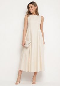 Born2be - Jasnobeżowa Rozkloszowana Sukienka Bez Rękawów z Wiskozą Noravetta. Okazja: na wesele, na co dzień, na ślub cywilny. Kolor: beżowy. Materiał: wiskoza. Długość rękawa: bez rękawów. Typ sukienki: proste. Styl: elegancki, casual, klasyczny #4