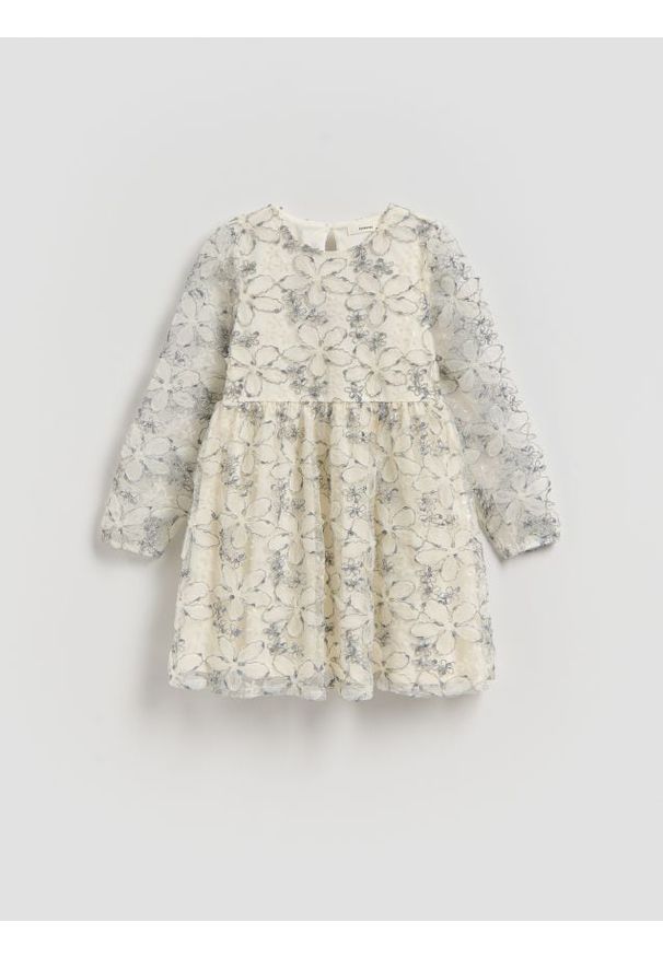 Reserved - Sukienka z haftowanym wzorem - złamana biel. Materiał: materiał. Wzór: haft