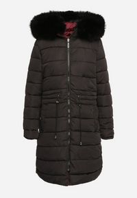 Born2be - Bordowa Dwustronna Kurtka za Kolano z Kapturem z Futerkiem Zephyro. Typ kołnierza: kaptur. Kolor: czerwony. Materiał: futro. Długość: długie. Wzór: aplikacja, gładki #5