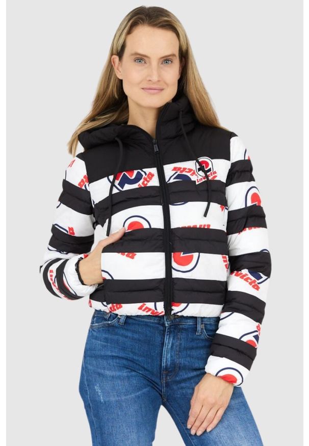 Invicta - INVICTA Czarna kurtka damska w białe pasy i logo, Rozmiar M. Kolor: czarny