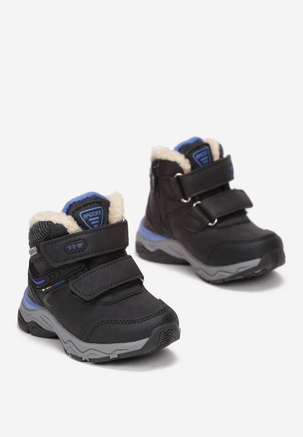 Born2be - Czarno-Niebieskie Botki Traperki na Rzepy Ligal. Okazja: na uczelnię, na co dzień. Zapięcie: rzepy. Kolor: czarny. Materiał: jeans. Styl: wizytowy, casual, elegancki