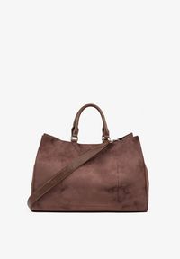Renee - Brązowa Torebka Typu Shopper z Imitacji Zamszu z Rączkami i Paskiem Crossbody Temige. Kolor: brązowy. Materiał: zamszowe. Styl: klasyczny, biznesowy, casual, elegancki #4