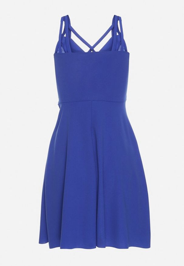 Born2be - Niebieska Rozkloszowana Sukienka z Ozdobnymi Paskami Redaina. Kolor: niebieski. Długość rękawa: na ramiączkach. Styl: elegancki