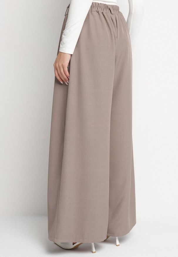 Born2be - Jasnobrązowe Spodnie o Fasonie Palazzo z Wsuwanymi Kieszeniami Adivena. Okazja: na co dzień. Stan: podwyższony. Kolor: brązowy. Materiał: jedwab. Długość: długie. Styl: elegancki, casual