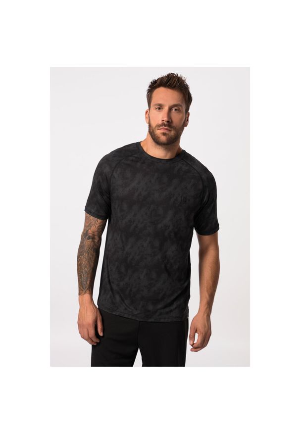 JAY-PI - Męski T-shirt FLEXNAMIC® fitness okrągły dekolt rękaw 1/2 nadruk. Kolekcja: plus size. Kolor: czarny. Materiał: elastan, poliester, materiał. Wzór: nadruk. Sport: fitness