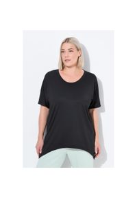 ULLA POPKEN - Damskie Koszula funkcjonalna wydłużone boki okrągły dekolt. Kolekcja: plus size. Kolor: czarny. Materiał: poliester, materiał, elastan. Sport: turystyka piesza #1