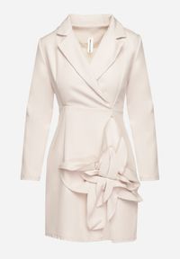 Born2be - Beżowa Marynarkowa Sukienka Mini z Kopertową Górą Nivrade. Kolor: beżowy. Typ sukienki: kopertowe. Długość: mini #7