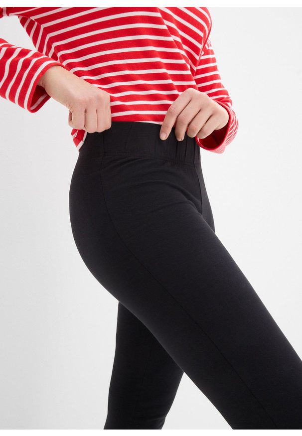 bonprix - Legginsy z poszerzanymi nogawkami (2 pary). Kolor: czarny. Materiał: bawełna
