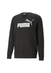 Puma - Męski sweter z okrągłym dekoltem i dużym dwukolorowym logo Essentials+ PUMA. Kolor: wielokolorowy, czarny, biały #1