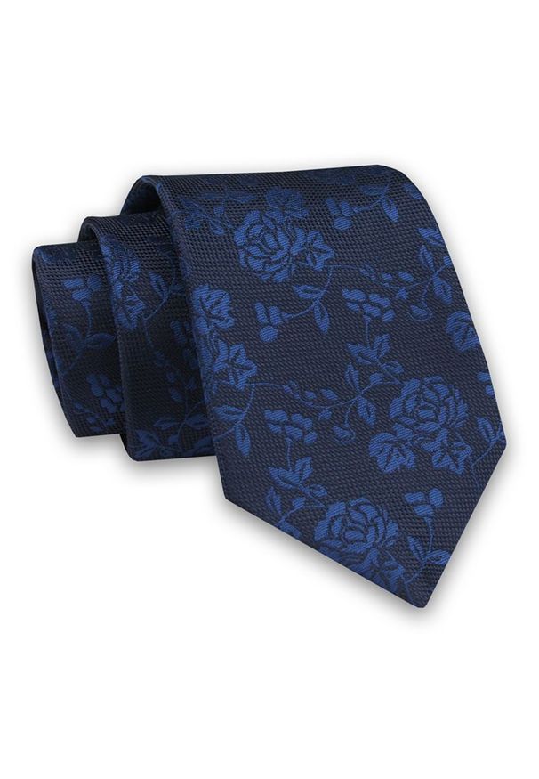 Alties - Granatowy Elegancki Męski Krawat -ALTIES- 7cm, Stylowy, Klasyczny, w Chabrowe Kwiatki, Florystyczny. Kolor: niebieski. Materiał: tkanina. Wzór: kwiaty. Styl: klasyczny, elegancki
