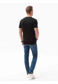 Ombre Clothing - T-shirt męski z nadrukiem S1434 V-16B - czarny - XXL. Kolor: czarny. Materiał: bawełna. Wzór: nadruk. Styl: klasyczny