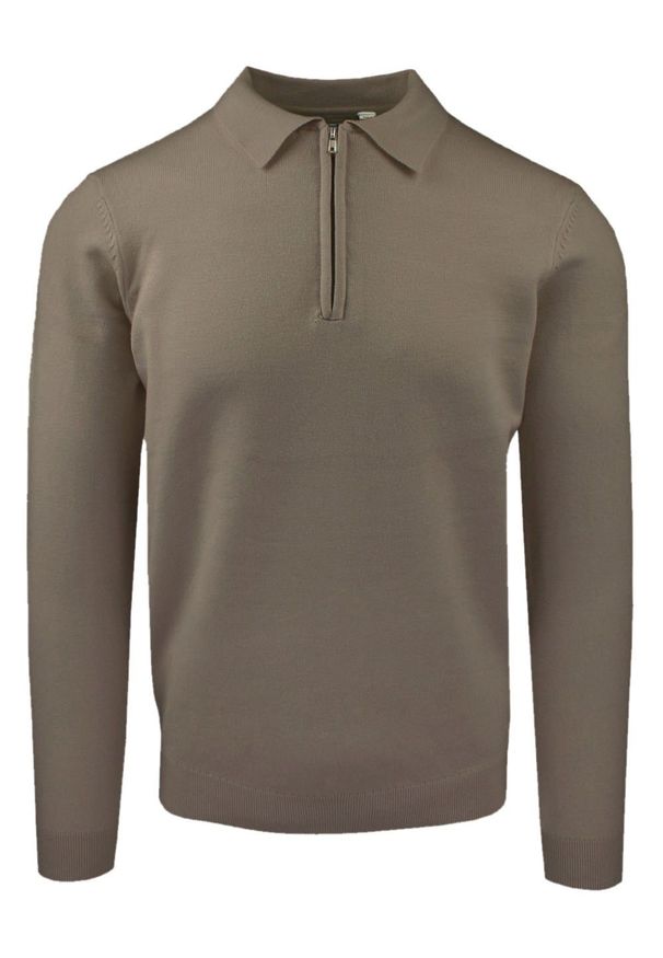 Męski, Lekki Sweter z Wiskozy z Kołnierzykiem Polo - Brave Soul - Taupe. Typ kołnierza: polo. Kolor: beżowy, brązowy, wielokolorowy. Materiał: poliester, poliamid, wiskoza