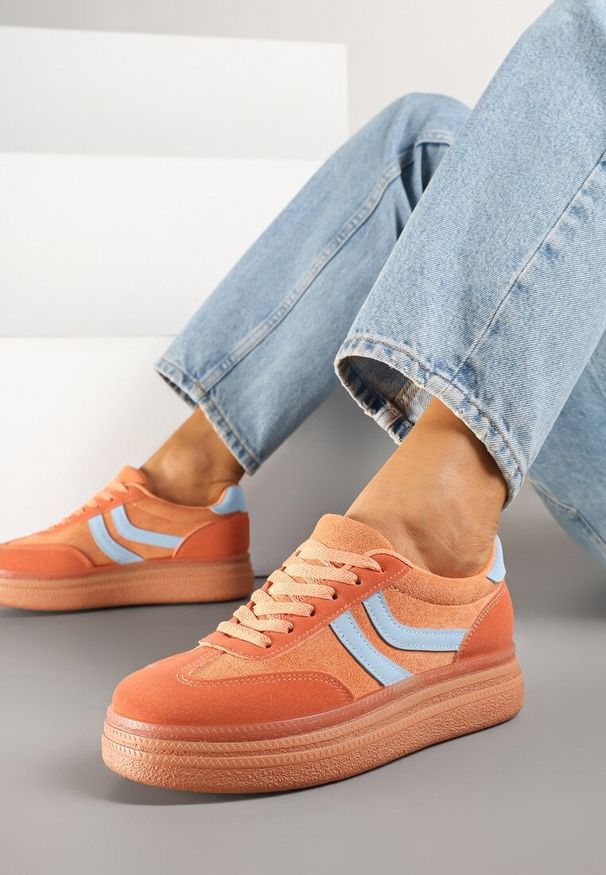 Born2be - Pomarańczowe Sneakersy w Stylu Klasycznych Tenisówek na Grubej Podeszwie Grelritia. Okazja: na co dzień. Kolor: pomarańczowy. Materiał: jeans