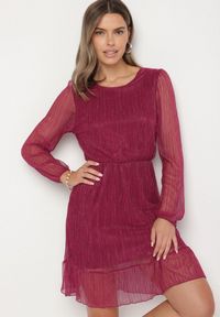 Born2be - Fioletowa Sukienka z Wiskozy Ozdobiona Metaliczną Nicią Meliorea. Kolor: fioletowy. Materiał: wiskoza. Wzór: aplikacja. Styl: klasyczny, elegancki #2