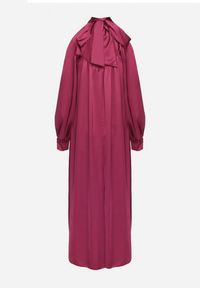 Born2be - Fioletowa Sukienka z Satyny Ozdobiona Wiązaniem Solreti. Kolor: fioletowy. Materiał: satyna. Wzór: aplikacja. Typ sukienki: proste. Styl: elegancki #6