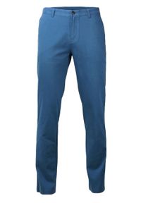 Ezreal - Niebieskie Casualowe Spodnie Męskie, Bawełniane, Chinos -EZREAL- Zwężane Nogawki. Okazja: na co dzień. Kolor: niebieski. Materiał: bawełna. Styl: casual #1