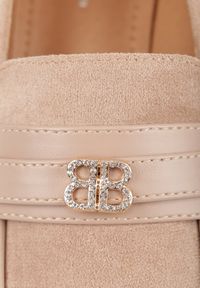 Renee - Beżowe Półbuty na Grubym Słupku z Paskiem z Klamerką Celuri. Okazja: do pracy. Zapięcie: pasek. Kolor: beżowy. Obcas: na słupku #7