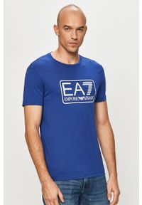 EA7 Emporio Armani - T-shirt. Okazja: na co dzień. Kolor: niebieski. Wzór: nadruk. Styl: casual #1