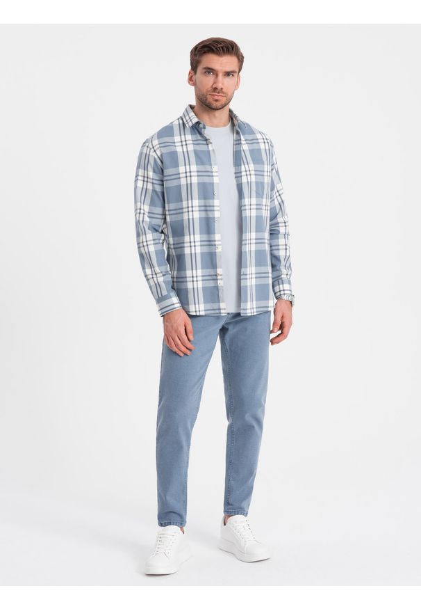 Ombre Clothing - Spodnie męskie jeansowe bez przetarć SLIM FIT - niebieskie V3 - Rozmiar: M. Okazja: na co dzień. Kolor: niebieski. Materiał: jeans. Wzór: gładki. Styl: elegancki, sportowy, casual