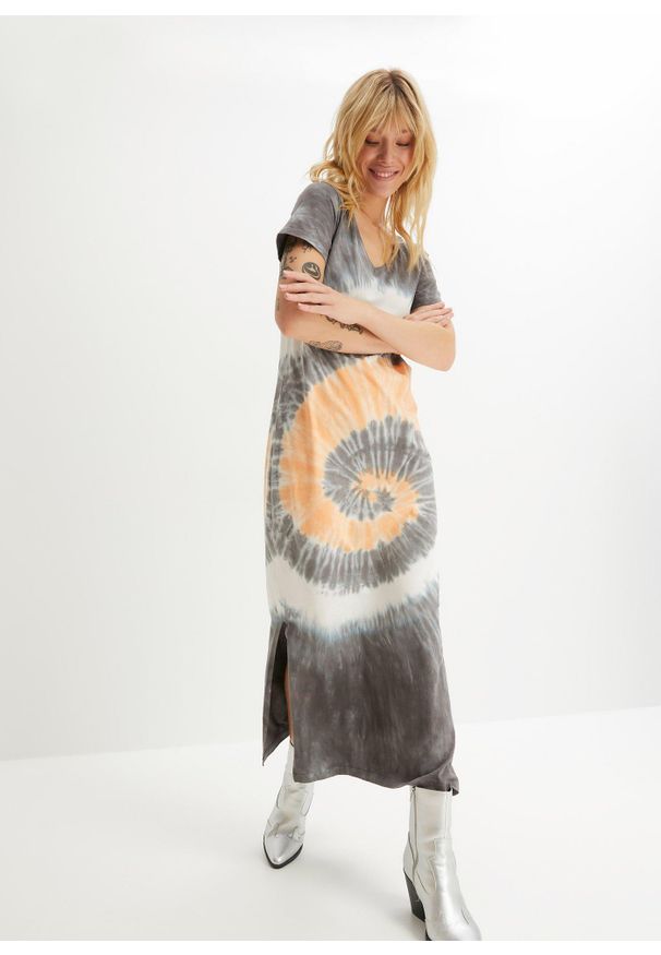 bonprix - Sukienka shirtowa z czystej bawełny. Kolor: szary. Materiał: bawełna. Wzór: nadruk