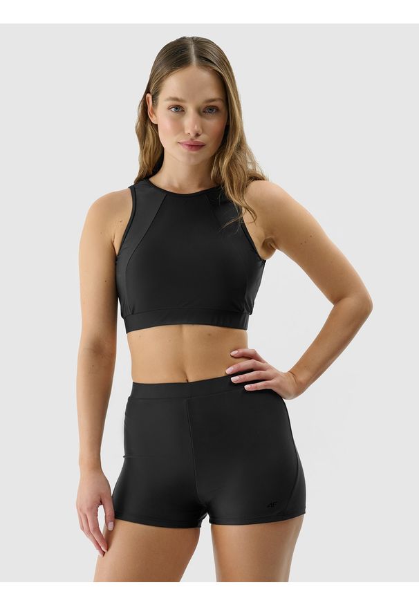 4f - 4F Góra od bikini damska - czarna XXL. Kolor: czarny. Materiał: materiał, syntetyk, włókno, elastan. Wzór: jednolity
