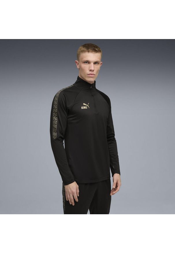 Puma - Męska bluza piłkarska KINGtouch z zamkiem 1/4 PUMA Black Gold. Kolor: czarny, wielokolorowy, żółty. Sport: piłka nożna