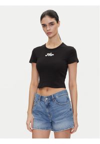 Hugo - HUGO T-Shirt Delanor_2 50539132 Czarny Cropped Fit. Kolor: czarny. Materiał: bawełna