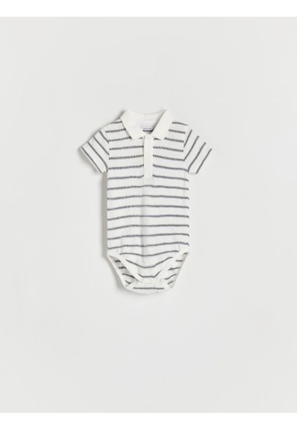 Reserved - Bawełniane body polo - biały. Kolor: biały. Materiał: bawełna