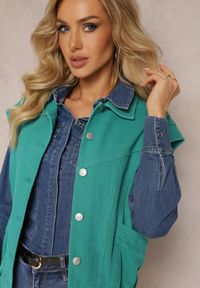 Renee - Zielona Jeansowa Kamizelka z Bawełny Zapinana na Guziki z Kieszeniami Yevani. Kolor: zielony. Materiał: bawełna, jeans