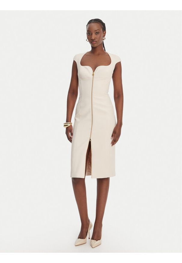 Elisabetta Franchi Sukienka koktajlowa AB-900-61E2-V430 Écru Regular Fit. Materiał: syntetyk. Styl: wizytowy