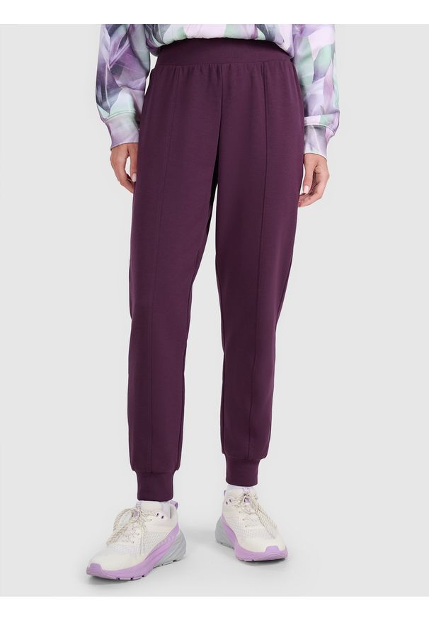 4f - 4F Spodnie dresowe joggery damskie - fioletowe XS. Kolor: fioletowy. Materiał: dresówka. Wzór: gładki, ze splotem. Sport: fitness