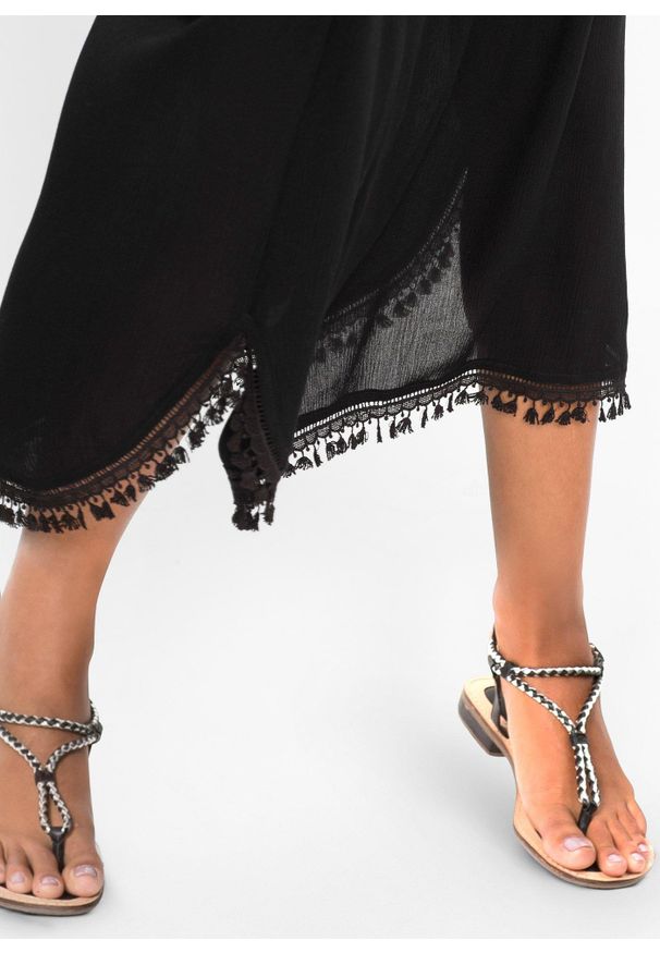 bonprix - Sukienka maxi z kreszowanego materiału. Kolor: czarny. Materiał: materiał. Długość rękawa: bez ramiączek. Styl: elegancki. Długość: maxi, midi